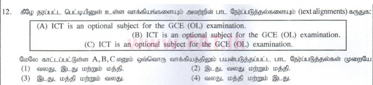 National Syllabus : Ordinary Level (O/L) Information & Communication Technology ICT - 2014 December - Paper I (தமிழ் Medium) 12 1