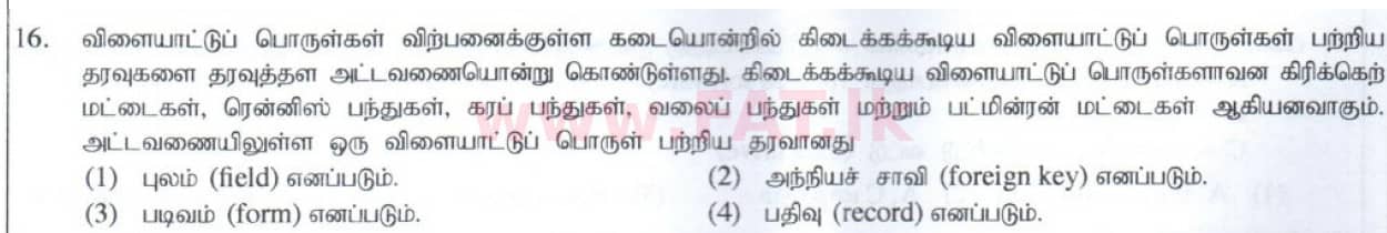 දේශීය විෂය නිර්දේශය : සාමාන්‍ය පෙළ (O/L) තොරතුරු හා සන්නිවේදන තාක්ෂණය (ICT) - 2014 දෙසැම්බර් - ප්‍රශ්න පත්‍රය I (தமிழ் මාධ්‍යය) 16 1