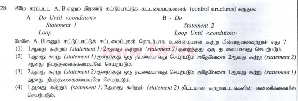 දේශීය විෂය නිර්දේශය : සාමාන්‍ය පෙළ (O/L) තොරතුරු හා සන්නිවේදන තාක්ෂණය (ICT) - 2014 දෙසැම්බර් - ප්‍රශ්න පත්‍රය I (தமிழ் මාධ්‍යය) 28 1