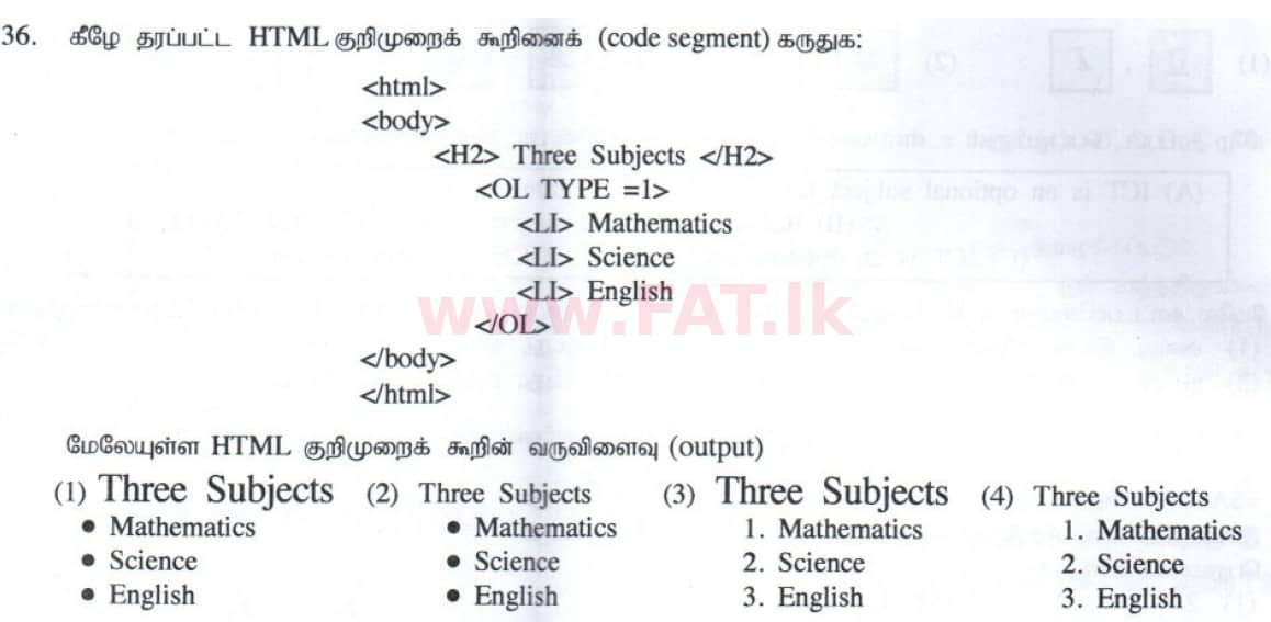 National Syllabus : Ordinary Level (O/L) Information & Communication Technology ICT - 2014 December - Paper I (தமிழ் Medium) 36 1