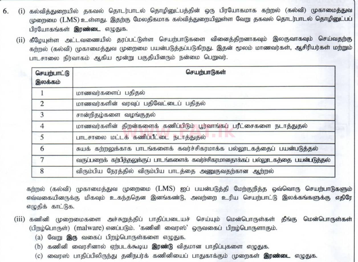 உள்ளூர் பாடத்திட்டம் : சாதாரண நிலை (சா/த) தகவல் தொடர்பாடல் தொழில்நுட்பம் - 2014 டிசம்பர் - தாள்கள் II (தமிழ் மொழிமூலம்) 6 1