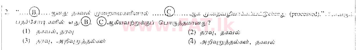 National Syllabus : Ordinary Level (O/L) Information & Communication Technology ICT - 2010 December - Paper I (தமிழ் Medium) 2 1