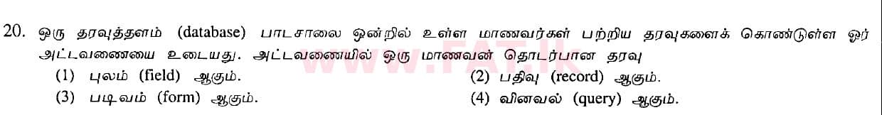 உள்ளூர் பாடத்திட்டம் : சாதாரண நிலை (சா/த) தகவல் தொடர்பாடல் தொழில்நுட்பம் - 2010 டிசம்பர் - தாள்கள் I (தமிழ் மொழிமூலம்) 20 1