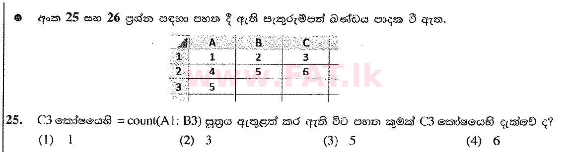 දේශීය විෂය නිර්දේශය : සාමාන්‍ය පෙළ (O/L) තොරතුරු හා සන්නිවේදන තාක්ෂණය (ICT) - 2016 දෙසැම්බර් - ප්‍රශ්න පත්‍රය I (සිංහල මාධ්‍යය) 25 1
