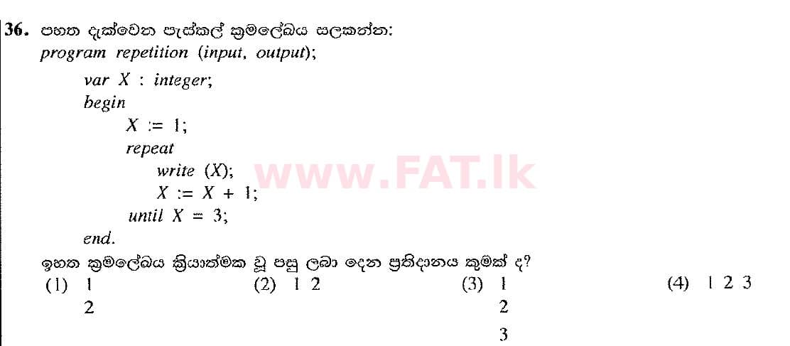 உள்ளூர் பாடத்திட்டம் : சாதாரண நிலை (சா/த) தகவல் தொடர்பாடல் தொழில்நுட்பம் - 2016 டிசம்பர் - தாள்கள் I (සිංහල மொழிமூலம்) 36 1
