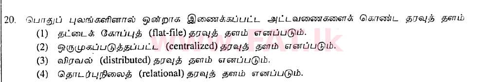 உள்ளூர் பாடத்திட்டம் : சாதாரண நிலை (சா/த) தகவல் தொடர்பாடல் தொழில்நுட்பம் - 2009 டிசம்பர் - தாள்கள் I (தமிழ் மொழிமூலம்) 20 1