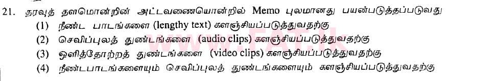 உள்ளூர் பாடத்திட்டம் : சாதாரண நிலை (சா/த) தகவல் தொடர்பாடல் தொழில்நுட்பம் - 2009 டிசம்பர் - தாள்கள் I (தமிழ் மொழிமூலம்) 21 1