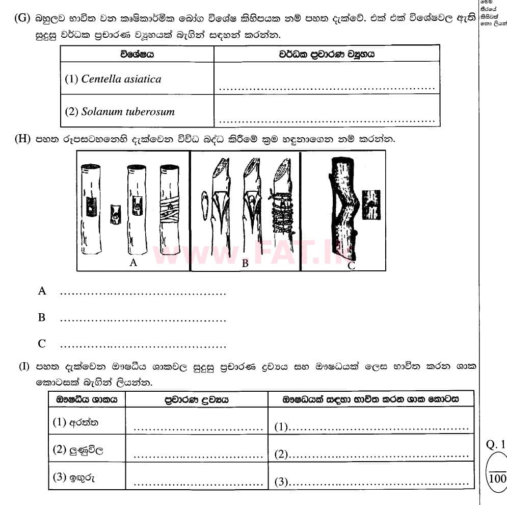 National Syllabus : Advanced Level (A/L) Bio Resource Technology - 2020 October - Paper II (New / Old Syllabus) (සිංහල Medium) 1 2