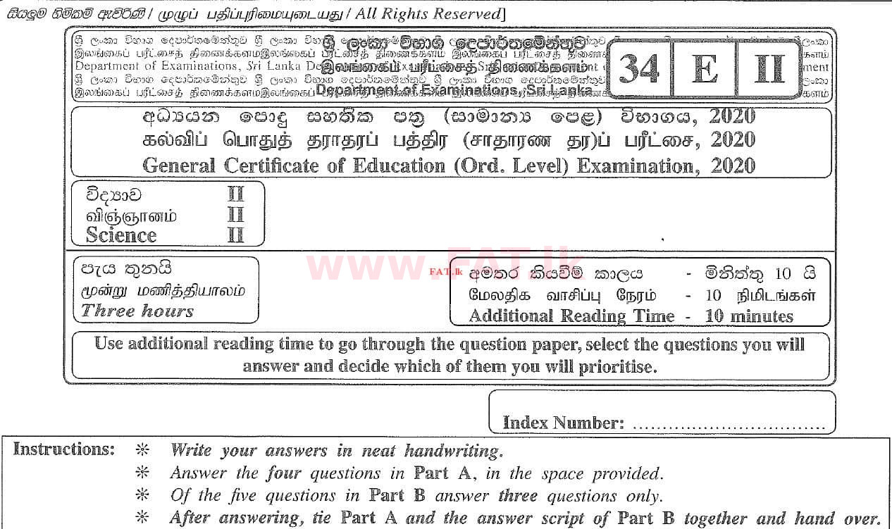 National Syllabus : Ordinary Level (O/L) Science - 2020 March - Paper II (English Medium) 0 1
