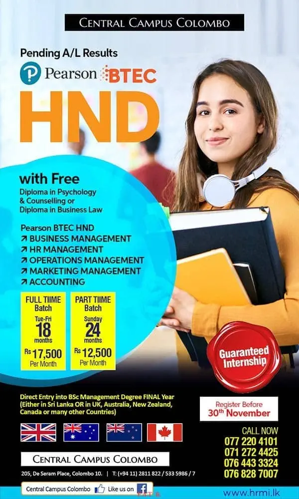 HND with Free<br>
* Diploma in Psychology and Counselling <br><br>

or<br><br>

* Guaranteed Internship