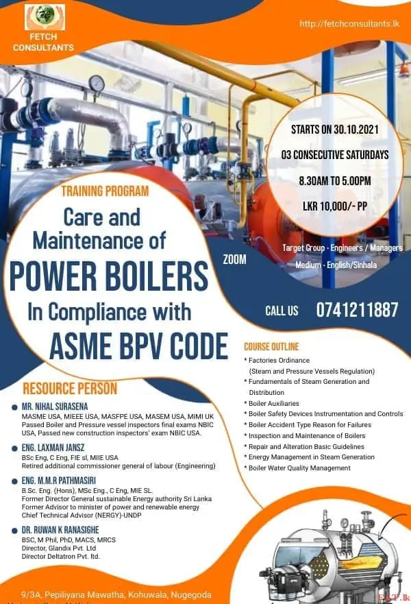 Training Program
<br><br>
Care and Maintenance of Power Boilers in Compliance with ASME BPV Code