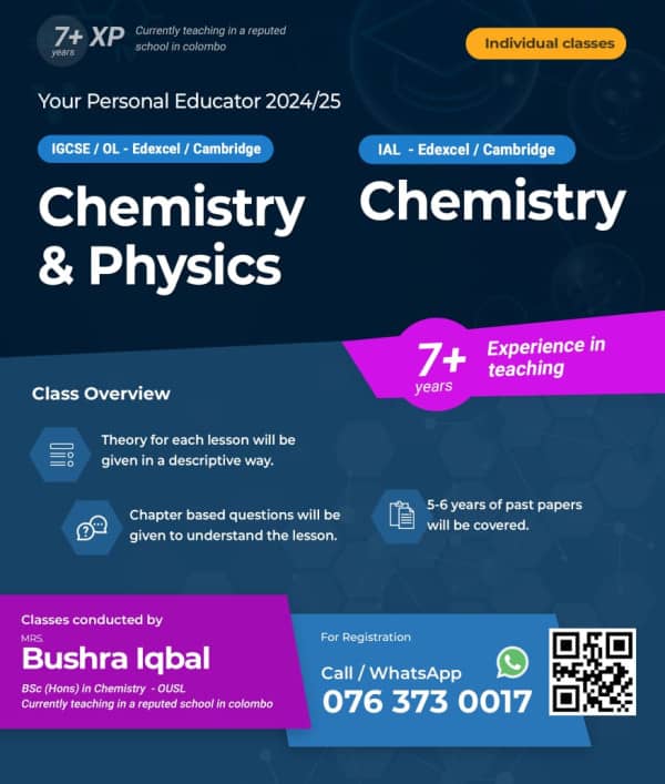 Online Chemistry / Physics classes for A/L and O/Lm1