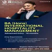 BA International Hospitality Management (Hons) Degree