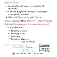 English classes - Grade 6 to O/L and A/L General English, Spoken English