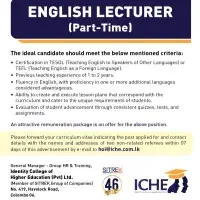 Vacancy - English Lecturer (Part Time) - Colombo
