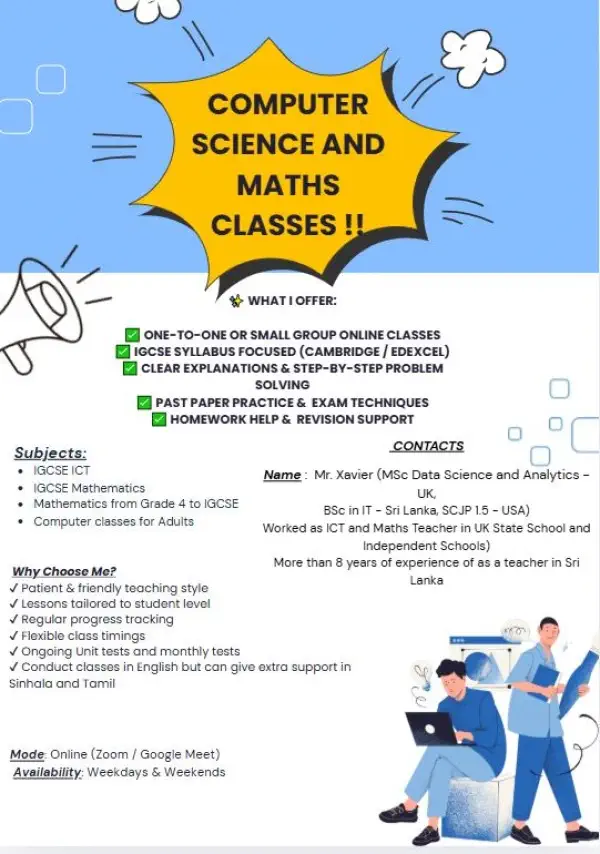 Computer Science, ICT and Maths classes