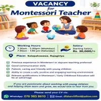 Vacancy for Montessori / Daycare Teacher - Rajagiriya